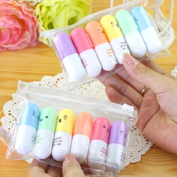 6 Stk/pakke Nyhed p-Piller Mini Farverige Slik Farve Highlighters Salgsfremmende Markører Gave Papirvarer