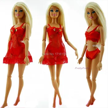 6 Sæt Farverige Sexet Undertøj, Pyjamas Nattøj Lace Aften Kjole + Bh + Undertøj Tøj Til Barbie DollSkirt Tøj