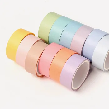 6 sæt/Parti Macaron farve washi tape 7,5 mm*3m slank dekorative lim 15mm*3m bred masking tape og klistermærker skoleartikler 804