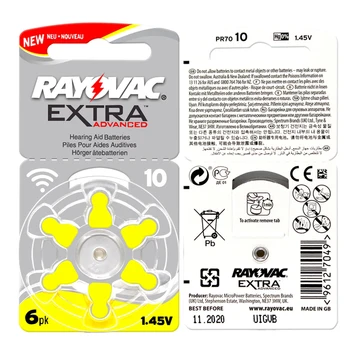60 STK Zink-Luft Rayovac Ekstra Ydelse høreapparat Batterier A10 10A 10 PR70 høreapparater, Batteri, A10-Gratis Fragt