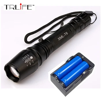 6000LM Lommelygte CREE XML T6 LED Zoomable Fokus Lommelygte Torch Light+2x18650 Batteri+OS/EU-Oplader