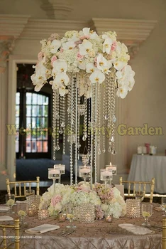 60cm Høje Crystal Tabel Centerpiece Bryllup Pladsen blomst stå med perle Bryllup Dekoration tråde