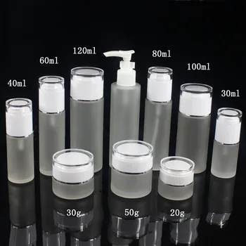 60ml matteret glas flaske med hvid tryk på pumpen og hvid kasket, for lotion serum institut emulssion brug , Kosmetiske Emballage