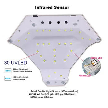 60W 2 Hænder LED-UV-Lampe Søm Tørretumbler Gel Polish Hærdning Maskine Nail Art Manicure Værktøj Gave