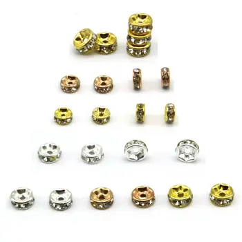6mm engrospris 200pcs/masse Sølv Forgyldt Rhinestone Krystal Spacer Perler for håndværk til Smykker For smykkefremstilling