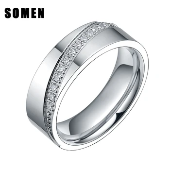 6MM Silver Titanium Ring Kvinder Cubic Zirconia forlovelsesringe Kvindelige Bryllup Band Mode Smykker Til Damer Drop Shipping