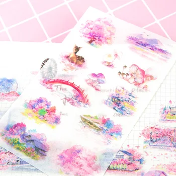 6Sheets/Sæt Romantisk Cherry Blossom Kawaii Dekoration Scrapbooking Klistermærker Gennemsigtig PVC Papirvarer Planner Klistermærker