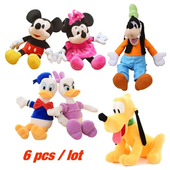 6stk/masse 30cm Mickey og Minnie Mouse,Anders And og andersine,Fedtmule Hund, Pluto dog Tegnefilm Figur Plys Legetøj Kids Funny Doll Gave