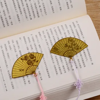 6stk/masse Kinesiske Klassisk Stil Metal Bogmærke Merlin Bambus Chrysanthemum Blomme Orchid Vintage Fan Book Mærker