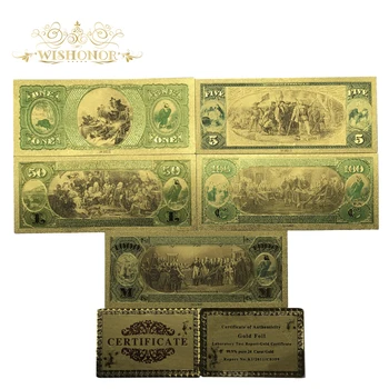 6stk/masse Værdi Collectible 1875 År Farvet Amerika Pengesedler 1 5 50 100 1000 Dollar Seddel i Forgyldt For Samling