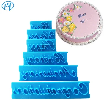 6stk Plast Kage Cookie Kiks Dekoration Skimmel tillykke med Fødselsdagen Bedste Ønsker Jubilæum Form Kage Breve Udskrivning Cutter Skimmel