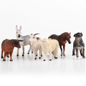 6stk Simuleret Farm Animal Får, Hund, Hest, Æsel, en Okse, Ko Sæt Dyr Barn Statisk Plastik Model, der Legetøj