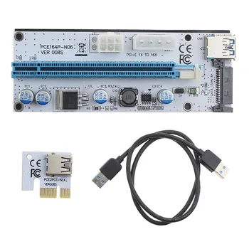 6STK VER008S 3 i 1 Molex 4Pin SATA 6PIN PCIE PCI-E port til PCI Express-Riser-Kort 1x til 16x USB 3.0 Kabel Til Minedrift Bitcoin Miner