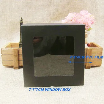 7*7*7cm 3color hvid/sort/kraft lager papir kasse med klare pvc-vindue .favoriserer display /gaver&crafts papir vindue kassen