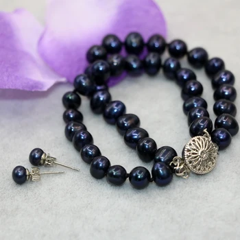 7-8mm naturlige black pearl perler, 2 rækker, armbånd, øreringe til kvinder gaver engros-pris, høj kvalitet smykker sæt 7,5 tommer B3024