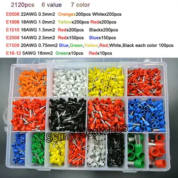 7 farve 6 værdi 2120pcs/masse Bootlace Tyller kit sæt Ledning Crimp Stik Isoleret Ledning Pin Ende Terminal