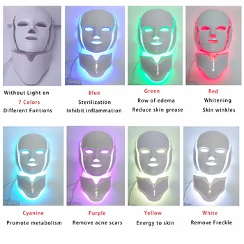 7 Farver Lys LED ansigtsmaske Med Hals Hud Foryngelse Ansigt Pleje Behandling Skønhed-Anti Acne Behandling Bleger Huden Stram