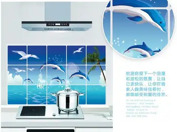 70cm*45cm Forskellige Korea, High-grade Aluminium Kobber Vandtæt og Olie Mærkat Køkken Dolphin Wall Stickers Til Hjemmet Indretning