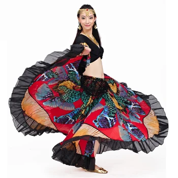 720 Grader Tribal Belly Dance Performance Kvinder Outfit 2 Stykker Set-Top og Nederdel Sommerfugl Mønster Fuld Cirkel Sigøjner Kostumer