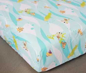 7PCS Broderi Ocean Fisk, baby krybbe sengetøj sæt kids bedding set nyfødte baby seng sæt,omfatter(kofanger+dyne+bed cover+bed nederdel)