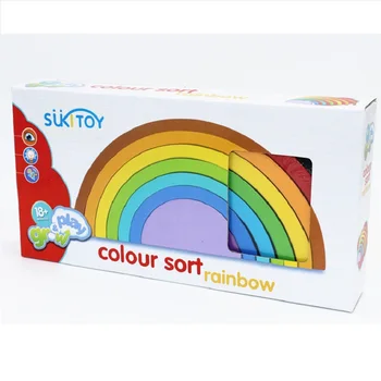 7PCS Træ-Rainbow Blok Sæt Legetøj Til Børn Farverige træ oyuncak Læring Uddannelse Motessori Spil Til Børn Piger Drenge