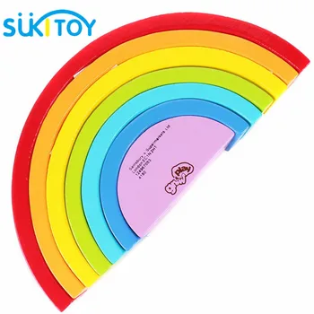 7PCS Træ-Rainbow Blok Sæt Legetøj Til Børn Farverige træ oyuncak Læring Uddannelse Motessori Spil Til Børn Piger Drenge