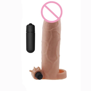 8,5 tommer L realistisk penis ærmer udvidelsen solid hoved udvide kondom penis extender med bullet sex produkter til man