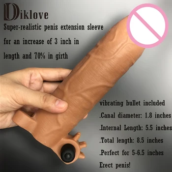 8,5 tommer L realistisk penis ærmer udvidelsen solid hoved udvide kondom penis extender med bullet sex produkter til man