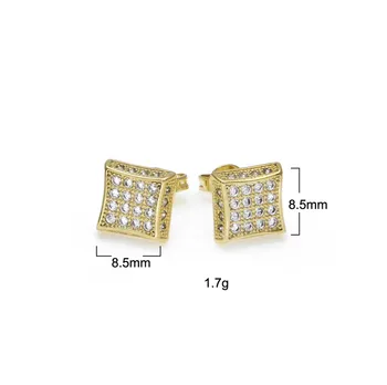 8.5mmx8.5mm Iced Zircon Mænds Stud Øreringe Kobber Materiale Guld Sølv Square CZ Øreringe Til Kvinder, Mode, Hip Hop Smykker