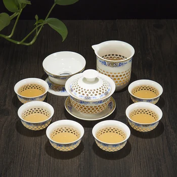 8/9PCS/Masse Korte Gennembrudt Keramisk Porcelæn Te Kop Te med Gaiwan Fair Cup Tieguanyin Tekande Kontor Teaware Sendt Venner