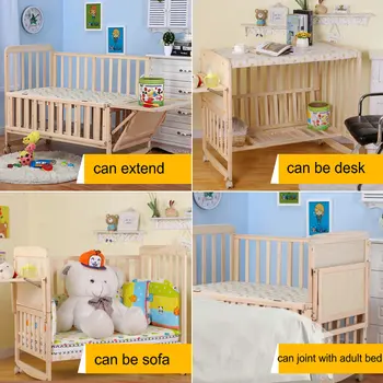8 in1 baby seng med hylde, kan forlænge 148cm barneseng, grade 3 højde justere barneseng, kan kombineres med en voksen seng, baby fyr bed
