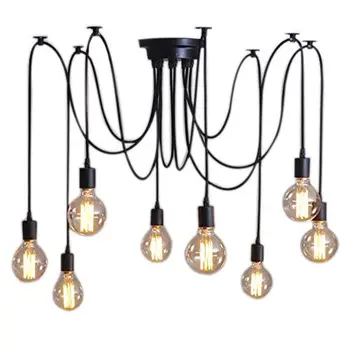 8 Lys Vintage Edison Lamp Shade Flere Justerbar DIY Loft Spider Pendel Lampe Belysning Lysekrone Moderne Chic Let Pasform