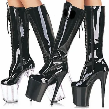 8 tommer høj hæl støvler til kvinder 20cm høj-hæle snøring model sko tå medium-ben alle-match platform støvler sexet rekvisitter sko