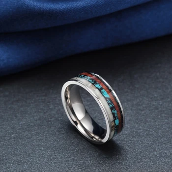 8mm Vintage Træ Gevirer Indlæg Titanium Ring Mænd forlovelsesringe For Kvinder Bryllup Band Mode Kvindelige Smykker anel Bague
