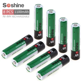 8stk Soshine 1,2 V AAA 1100mAh Genopladelige Ni-Mh-Batteri med 1000 Cyklus + Bærbar Batteri Box