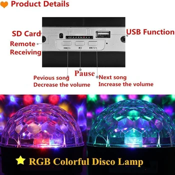 9 Farve Disco Kugle Part Lys LED DJ Lys Bluetooth Højttaler Strobe Roterende projektor, Lyd Aktiveres med Fjernbetjeningen og Udisk