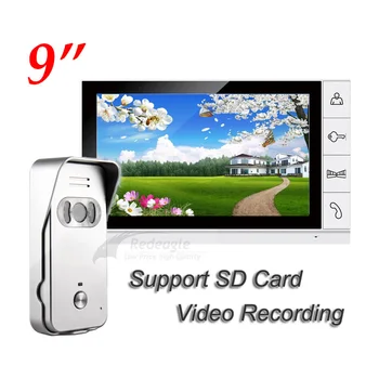 9 tommer LCD-Kablet Video Dør Telefon Intercom Home Security Sæt Night Vision 700TVL Kamera, SD-Kort Recording på Op Til 32GB
