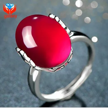 90% Off ! YINHED 925 Sterling Sølv Ring Naturlige Oval Rød Korund Vielsesring Åbning af Ringe til Kvinder, Mode Smykker ZR5011