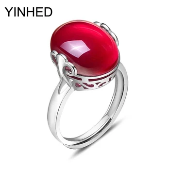 90% Off ! YINHED 925 Sterling Sølv Ring Naturlige Oval Rød Korund Vielsesring Åbning af Ringe til Kvinder, Mode Smykker ZR5011