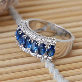 90% OFF ! YINHED Ægte 925 Sterling Sølv Ringe for Kvinder Bryllup Smykker Mode Blue Zircon CZ Engagement Ring ZR251