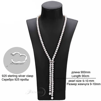 900mm lange perle halskæde kvinder bryllup real Ferskvand,925 sølv naturlige brude hvid perle halskæder mor for piger smykker