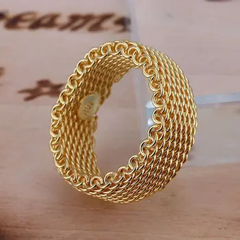 925 smykker sølv forgyldt Ring Fine Mode Golden Net Ring Kvinder&Mænd Gave Sølv Smykker Finger Ringe SMTR064