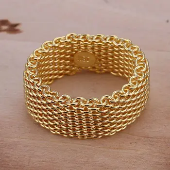 925 smykker sølv forgyldt Ring Fine Mode Golden Net Ring Kvinder&Mænd Gave Sølv Smykker Finger Ringe SMTR064