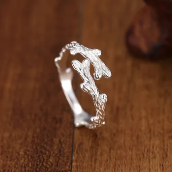 925 Sterling Sølv Gren Ringe til Kvinder Julegave Statement Smykker Justerbar Størrelse Ring