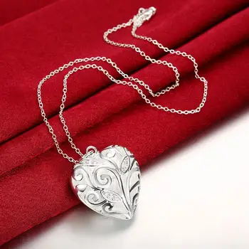 925 Sterling Sølv Mode Populære Hjerteformet Vedhæng High Fashion Smykker Rolo Halskæde Bedste Gave N224