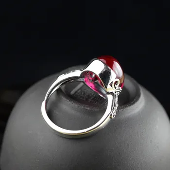 925 Sterling Sølv Ring For Kvinder Vintage Naturlig Gemstone Rød Jade Ring OL Bryllup forlovelsesringe Fine Smykker SR15