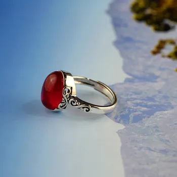 925 Sterling Sølv Ring For Kvinder Vintage Naturlig Gemstone Rød Jade Ring OL Bryllup forlovelsesringe Fine Smykker SR15
