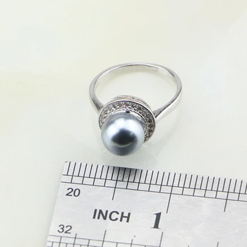 925 Sterling Sølv Smykker, Hvide Cubic Zirconia Runde Grå Imiteret Perle Smykker Sæt Til Kvinder Øreringe/Ring/Vedhæng/Halskæde