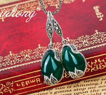 925 sølv kvinder smykker naturlig grøn onyx Dråbeformet sølvsmed gamle håndlavede røde retro kvindelige Øreringe kæreste gave