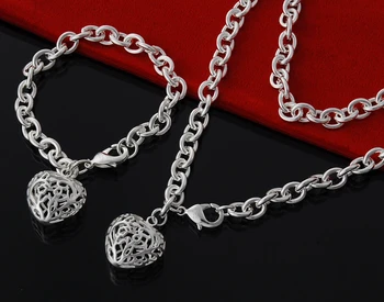 925 sølv mænds halskæde armbånd engros -, mode -, sølv HS0376 to sæt af simple geometriske sølv smykker handel, der passer